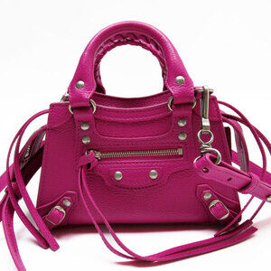 Balenciaga Neo Classic City Leather Shoulder Bag Magenta Silver